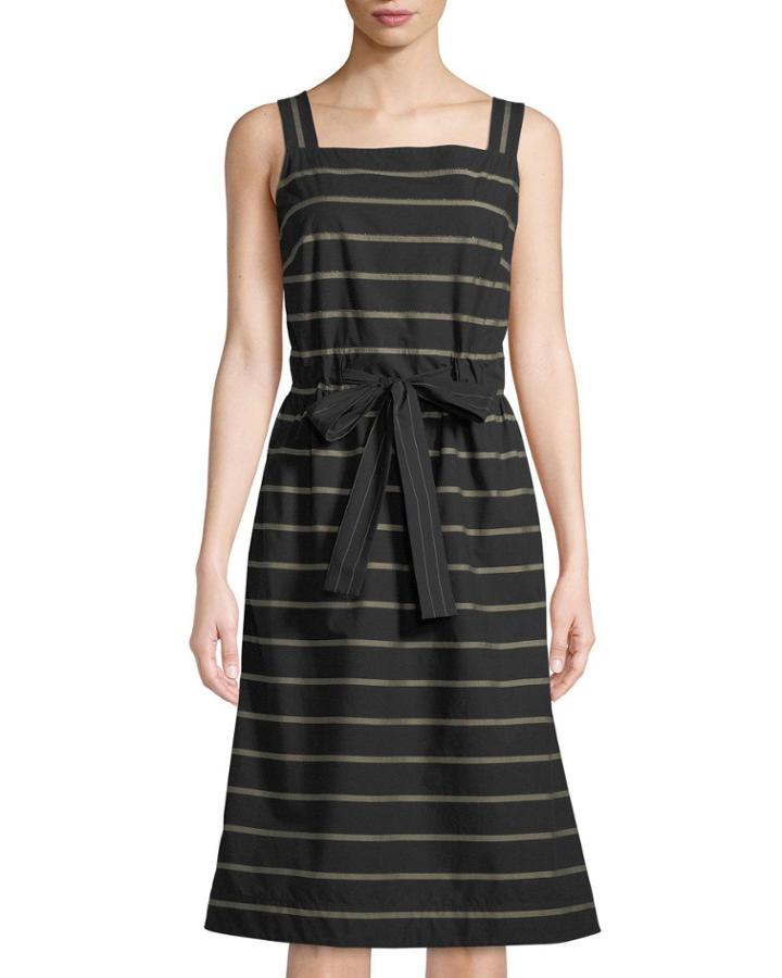 Lorelei Sleeveless Striped Cotton Dress, Black