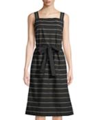 Lorelei Sleeveless Striped Cotton Dress, Black