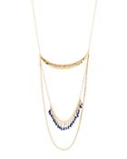 Long Layered Tassel Necklace, Blue