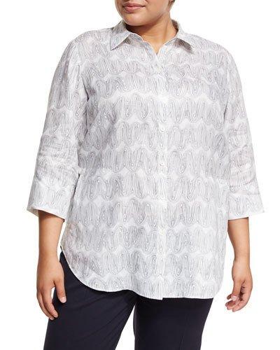 Three-quarter Sleeve Button-front Linen Shirt,