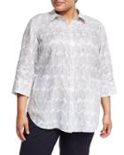 Three-quarter Sleeve Button-front Linen Shirt,