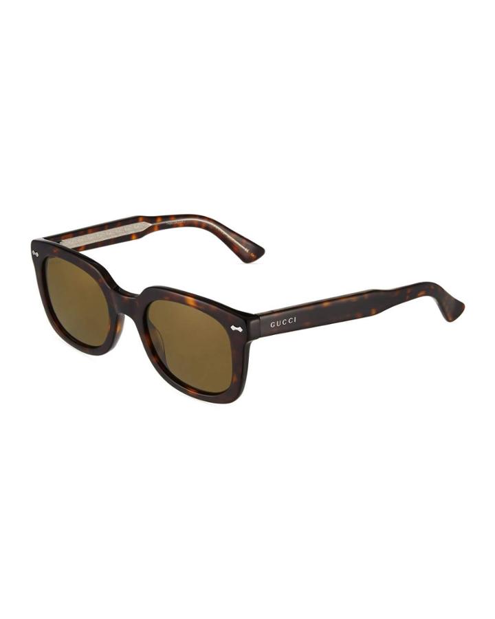 Unisex Square Tortoise Acetate Sunglasses With