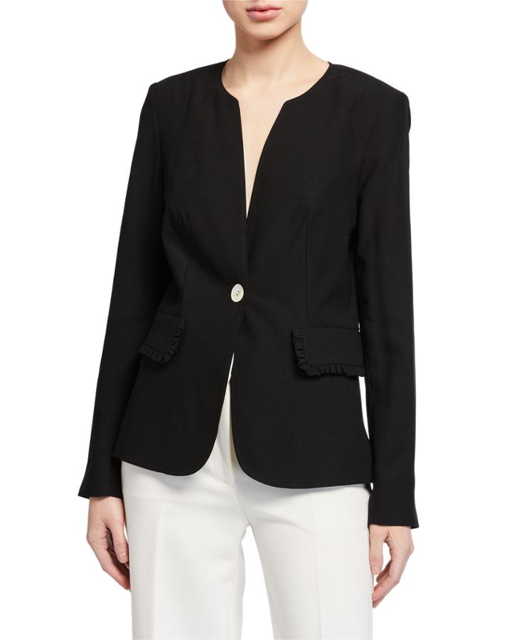 Single-breasted Blazer With Ruffle
