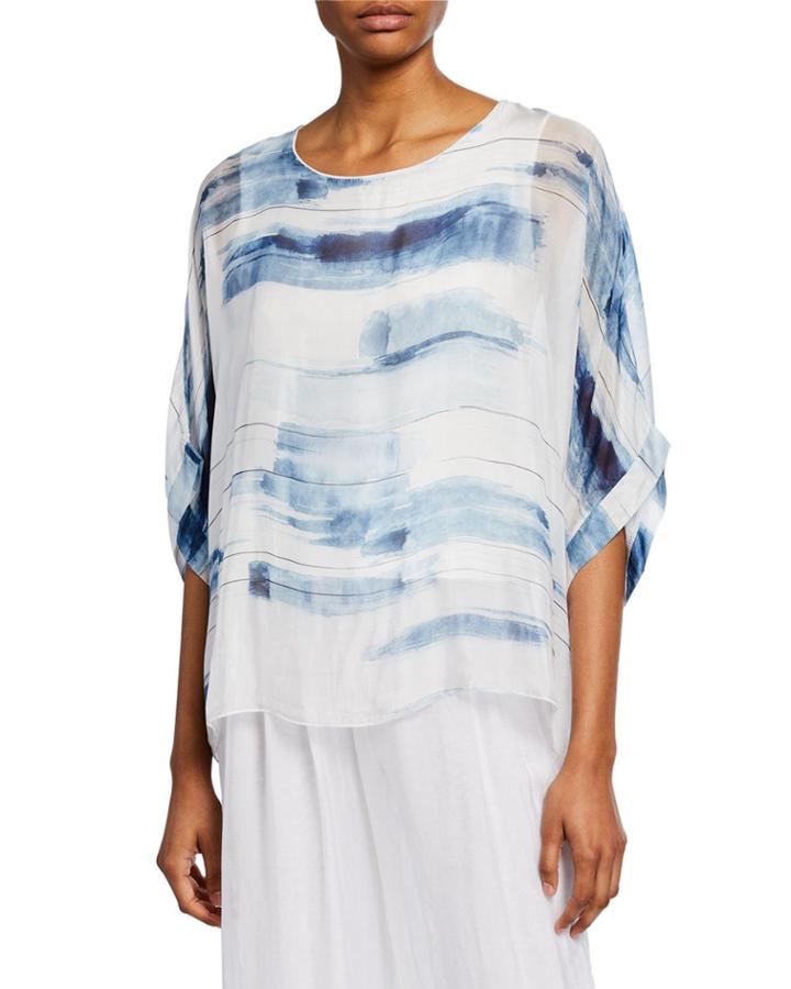 Brushstroke Painted 3/4-sleeve Georgette Poncho