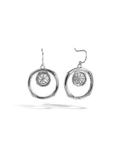 Bamboo Lava Silver Drop Earrings W/ White Topaz