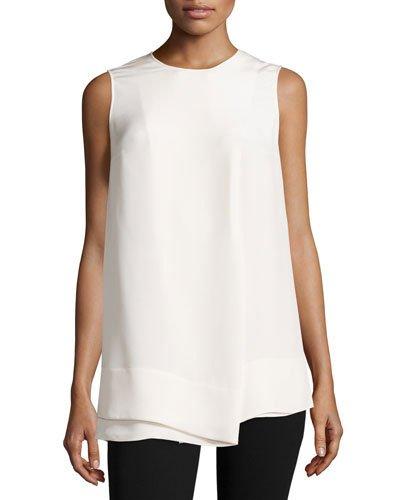 Faux-wrap Silk Sleeveless Blouse, White