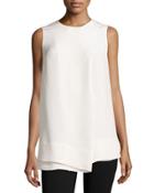 Faux-wrap Silk Sleeveless Blouse, White