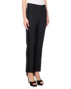 Lace-trim Wool Straight-leg Pants, Black