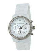 Runway Ceramic Chronograph Bracelet Watch W/ Glitz, White