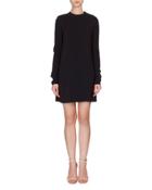 Long-sleeve Lace-back Shift Dress, Black
