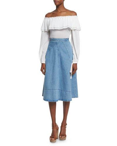 Off-shoulder Cotton Peasant Blouse, Optic White