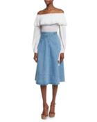 Off-shoulder Cotton Peasant Blouse, Optic White