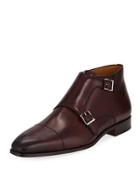 Double-monk Calf Leather Ankle Boots