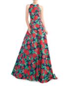 Rose Novelty Backless Halter Gown