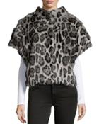 Leopard-print Fur Batwing Vest,