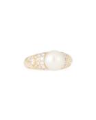 Estate 18k Yellow Gold Freshwater Pearl & Mixed-cut Diamond Ring,