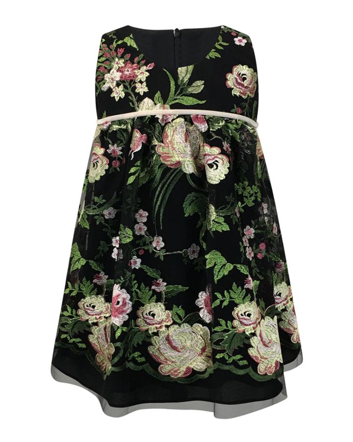 Sleeveless Floral-embroidered Dress,