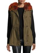 Milt Hooded Fox-trim Vest, Green
