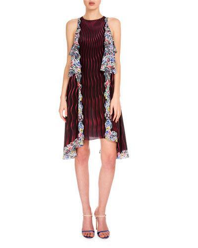 Wavy-print Dress W/tiered Ruffles,