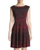 Chevron-print Fit & Flare Dress
