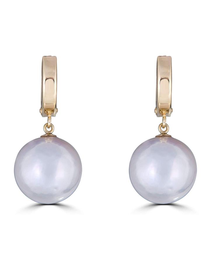 14k Huggie & Pearl-drop Earrings