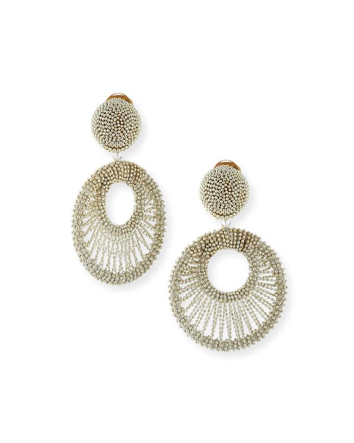 Beaded Hoop Clip Earrings,