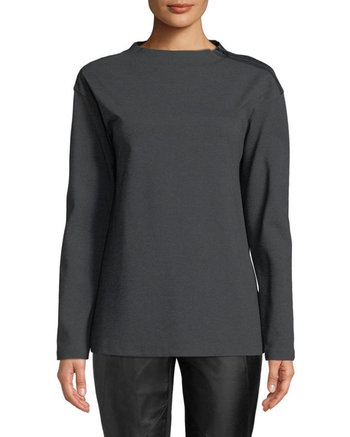 Josef Zip-shoulder Long-sleeve Top