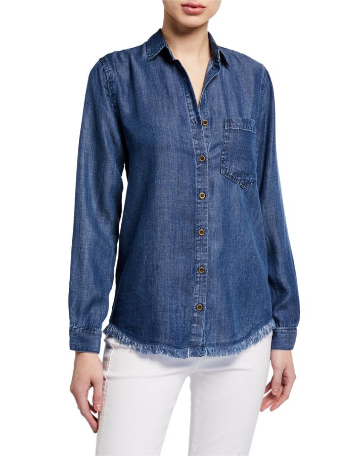 Gavyn Frayed Long-sleeve Chambray Top
