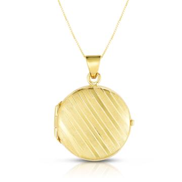 14k Italian Satin & Polished Striped Locket Necklace