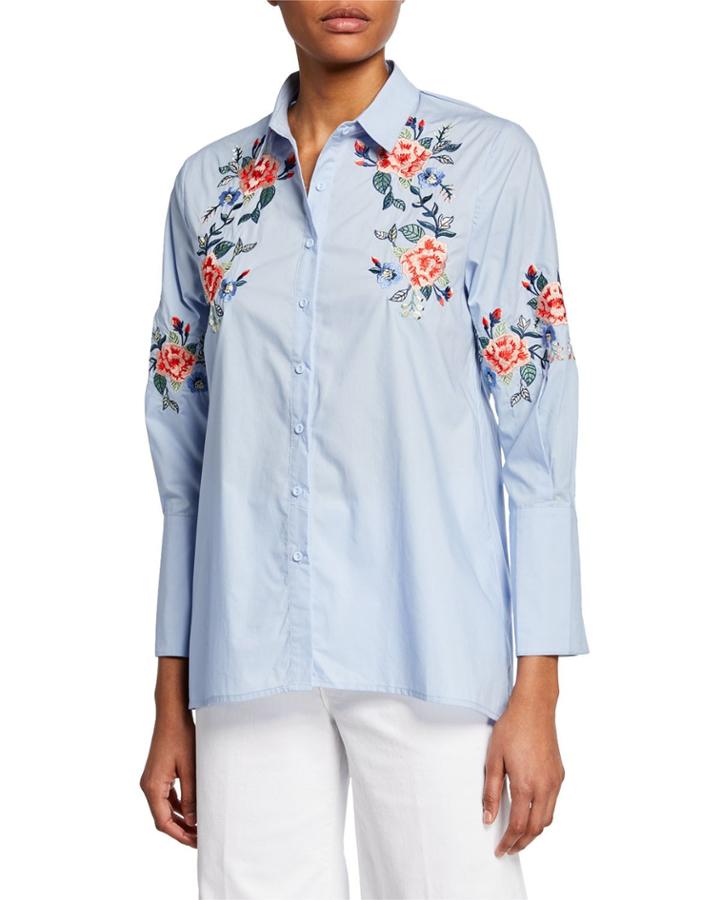 Floral Embroidered Shirttail Tunic