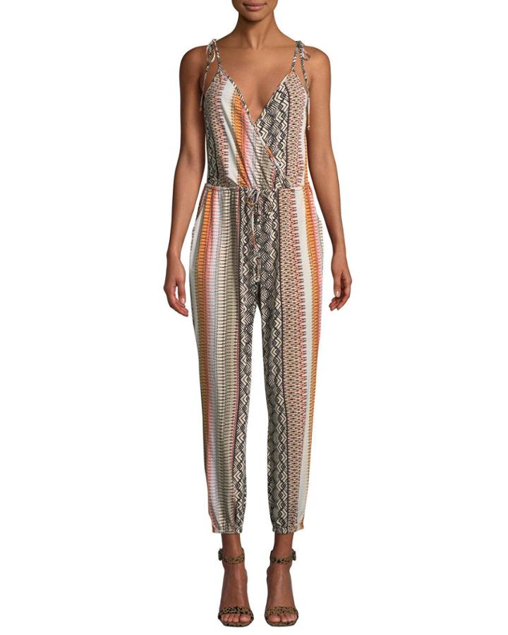 Tie-shoulder Geometric-striped Jumpsuit
