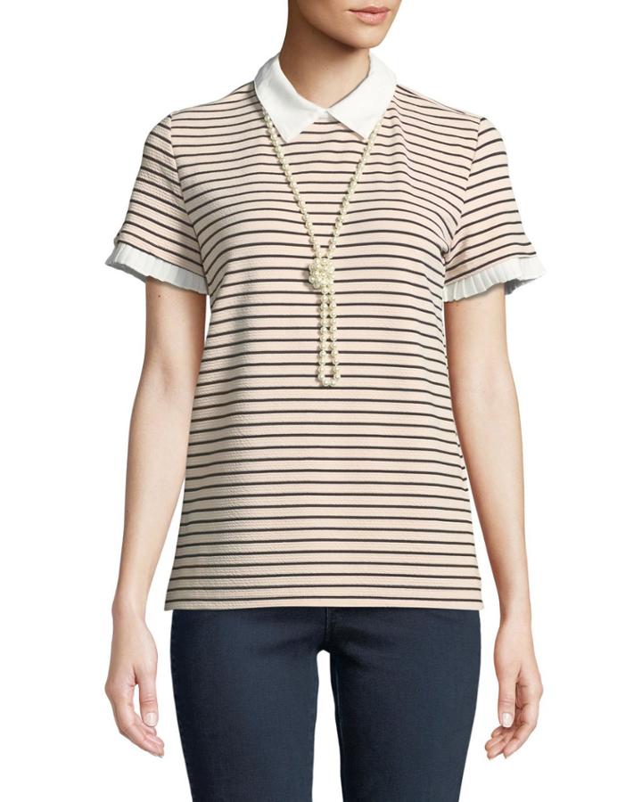 Pearlescent-necklace Collared Top