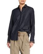 Monili-cuffed Denim Button Down
