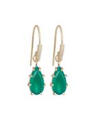 14k Green Onyx Pear Drop Earrings W/ Diamonds