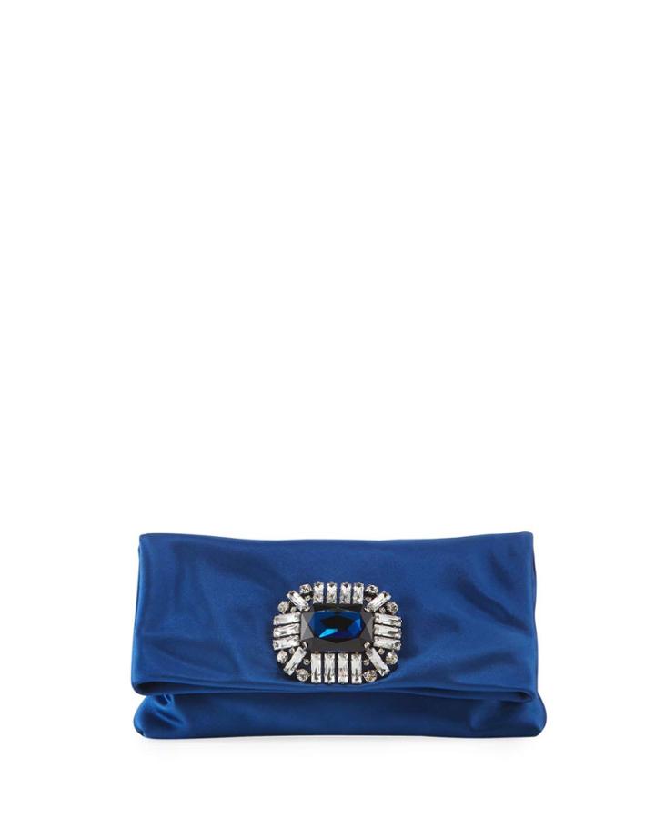 Titania Jeweled Satin Clutch Bag, Blue