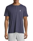 Embroidered-logo Short-sleeve Henley Tee, Navy