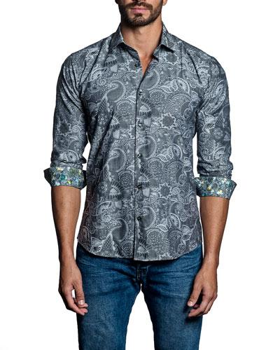 Paisley Sport Shirt W/ Contrast Cuffs