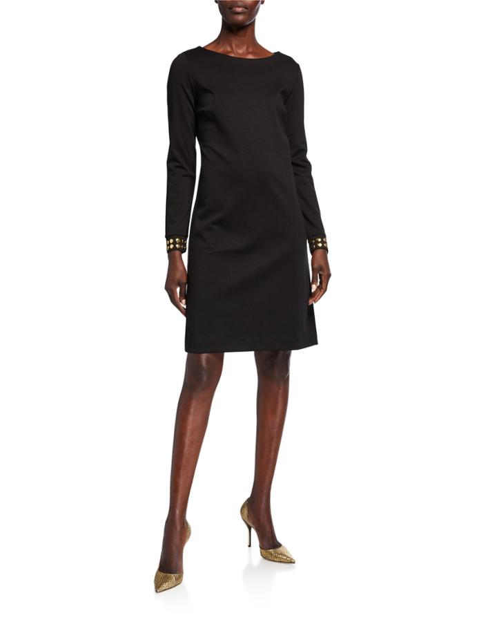 Long-sleeve Studded Ponte Dress