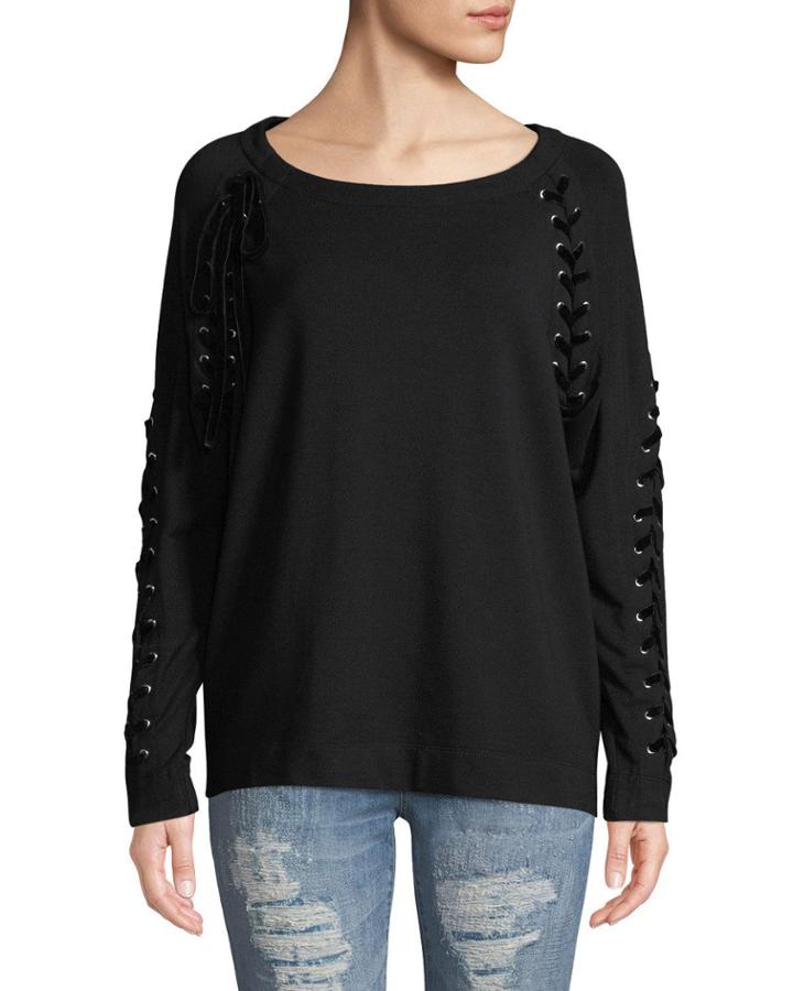 Lace-up Sleeve Bateau-neck