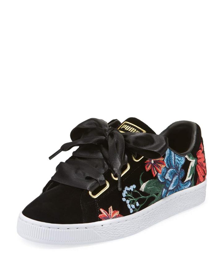 Basket Heart Hyper Embroidered Sneakers, Black