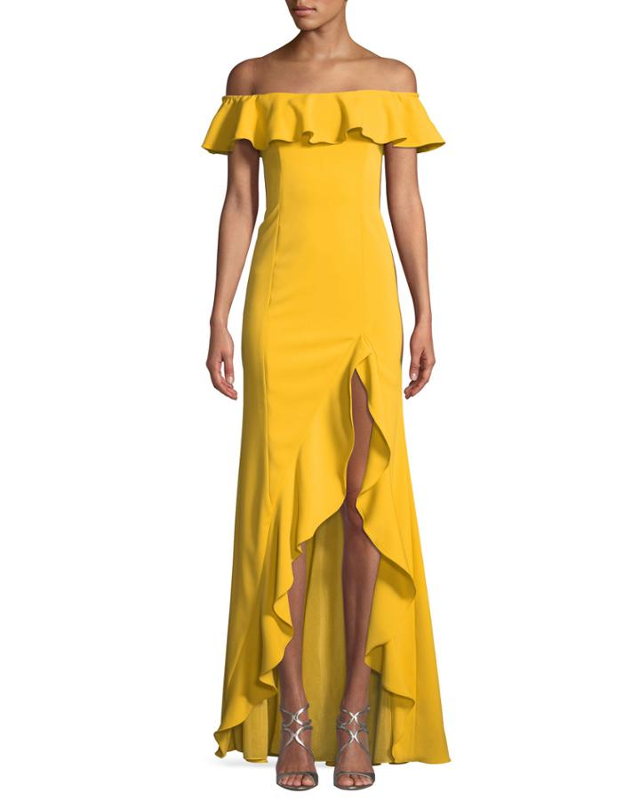 Off-the-shoulder High-low Ruffle Gown