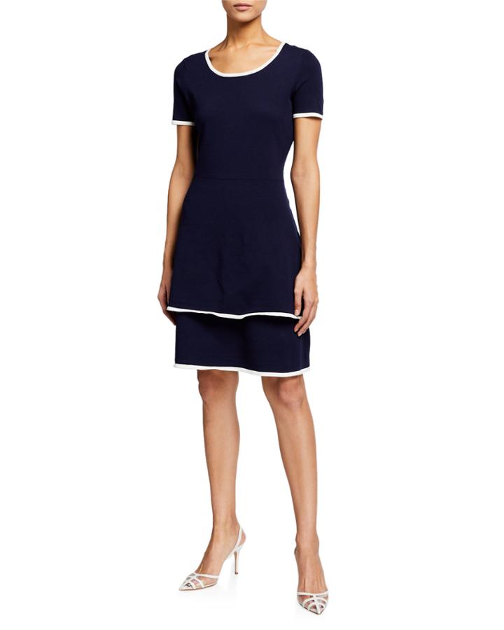 Knit Tiered Dress W/ Contrast Trim