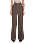 Checked Wool High Rise Wide-leg Pants