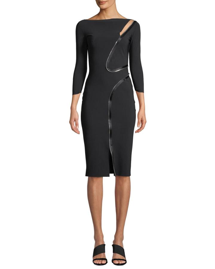 Asymmetric-zip Body-con Dress