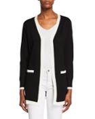 Long Open-front Contrast Cardigan