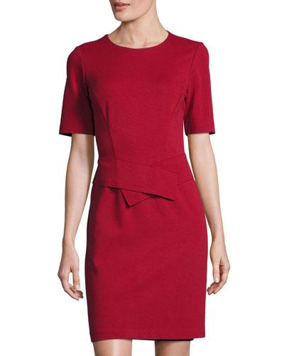 Half-sleeve Knit Shift Dress, Ruby