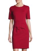 Half-sleeve Knit Shift Dress, Ruby