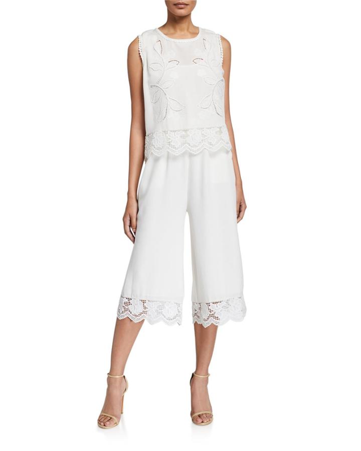 Silk Cutout Embroidered Cropped Jumpsuit