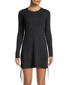 Lace-up Waist Long-sleeve Dress