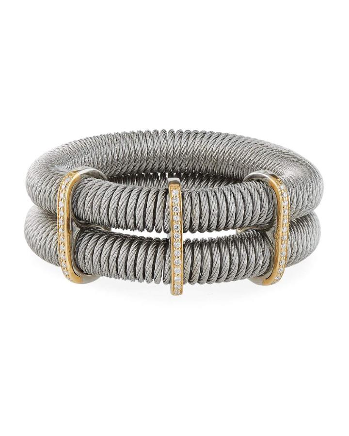 Classique Double-row Spring Coil Cable & Diamond Bracelet, Gray